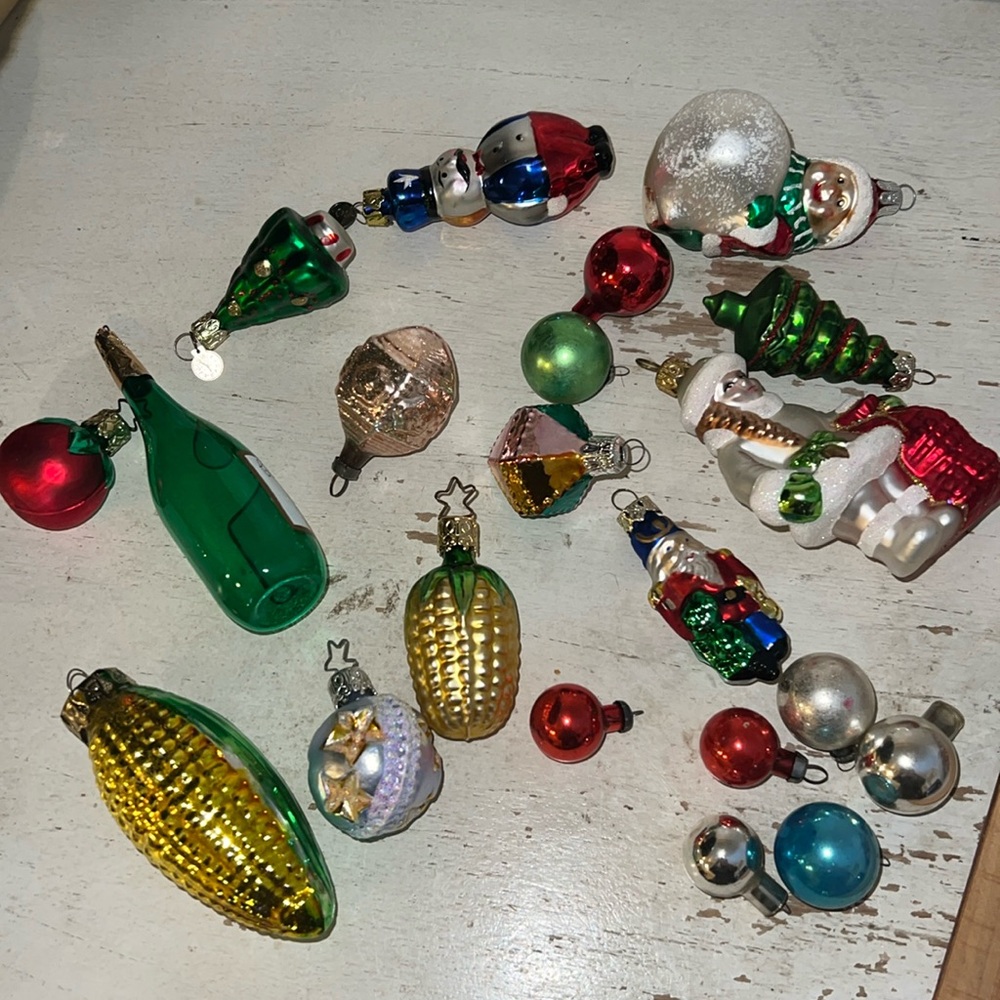 Lot Antique Inge Glas Mercury glass & Christmas ornaments Santa tree balls more